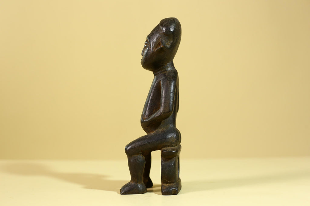 African Seated Wooden Figure, Tribal Hand Carved Sculpture, Vintage Folk Art-G6308