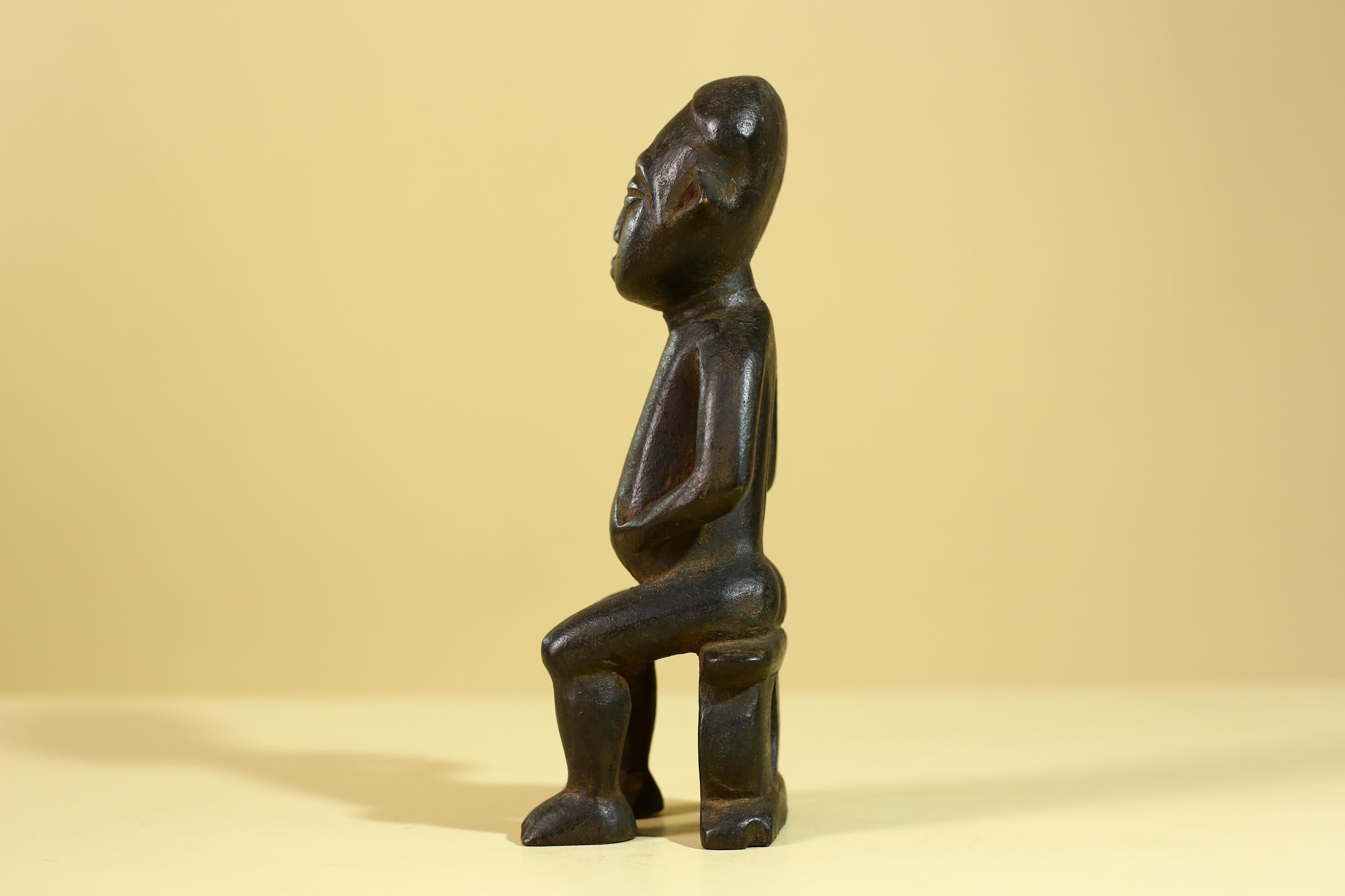 African Seated Wooden Figure, Tribal Hand Carved Sculpture, Vintage Folk Art-G6308