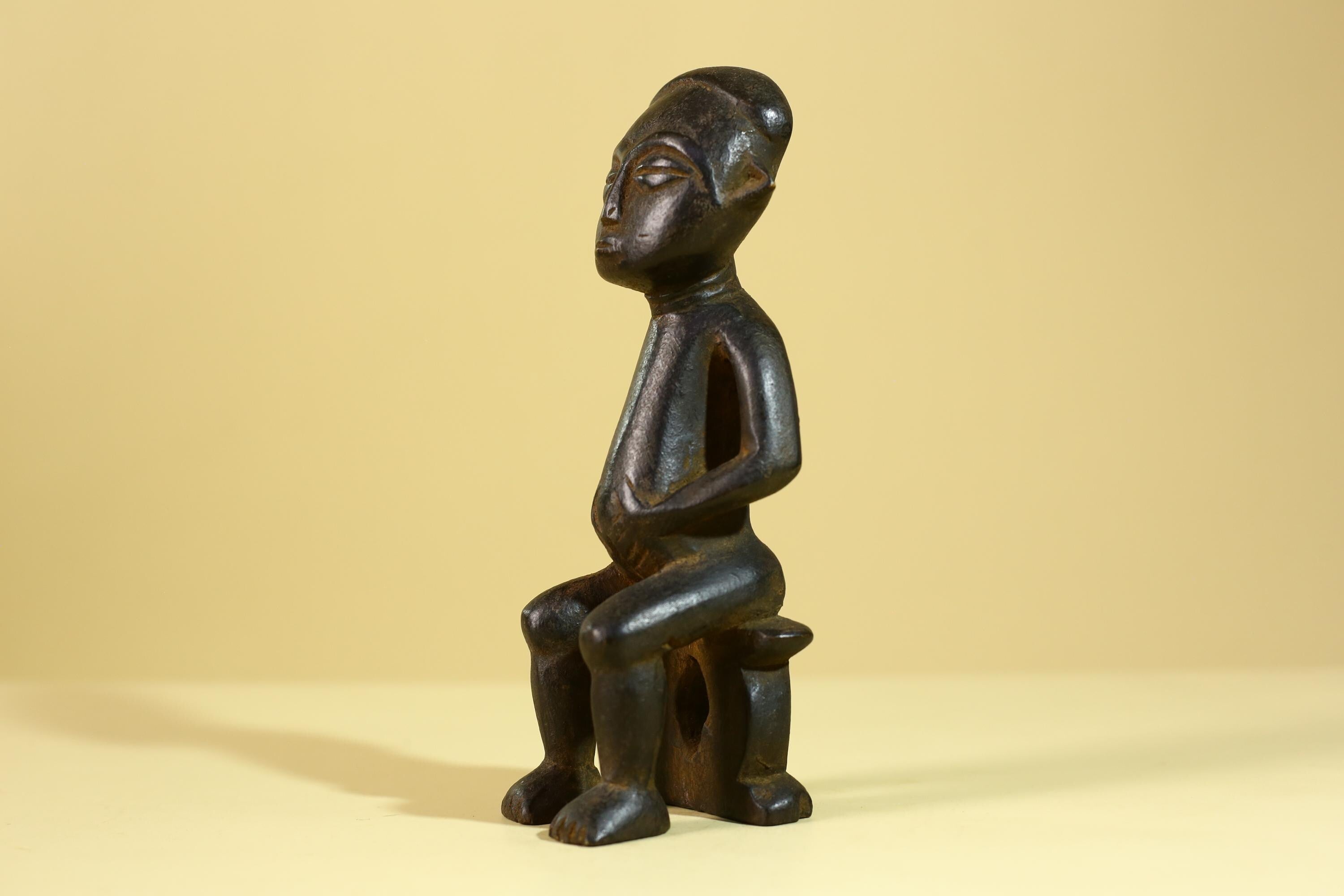 African Seated Wooden Figure, Tribal Hand Carved Sculpture, Vintage Folk Art-G6308