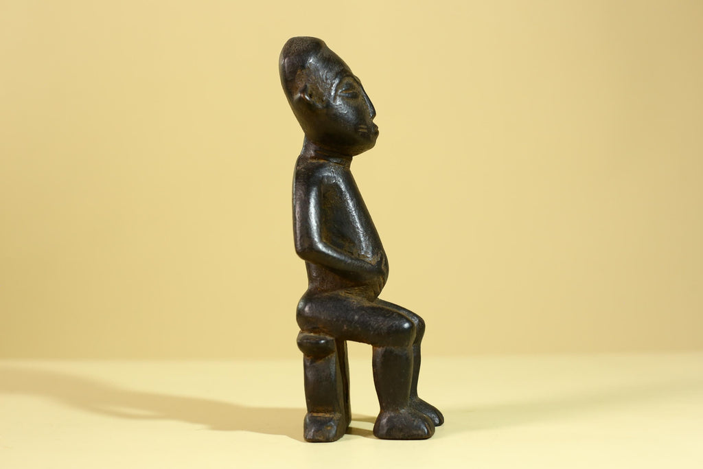 African Seated Wooden Figure, Tribal Hand Carved Sculpture, Vintage Folk Art-G6308