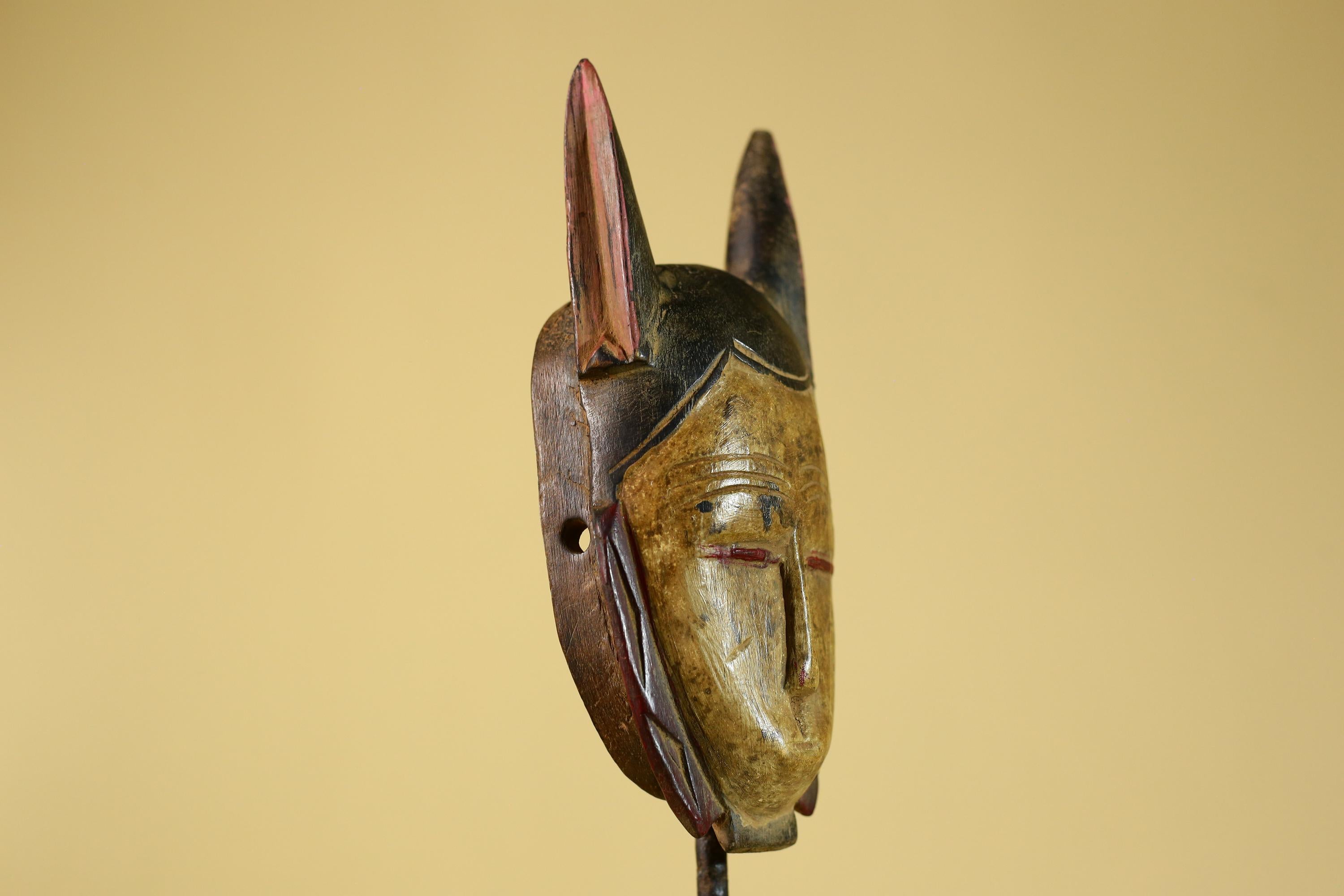 African Baule Style Horned Mask Hand Carved Wood Tribal Wall Art-G5393