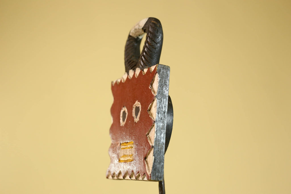 African Tribal Wooden Mask Lock Figure Hand Carved Folk Art Decor-G6315