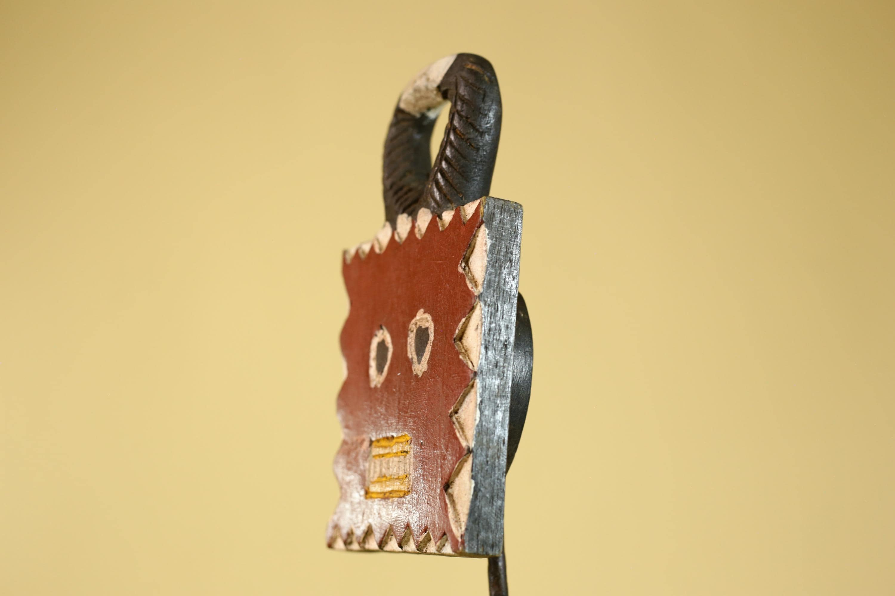 African Tribal Wooden Mask Lock Figure Hand Carved Folk Art Decor-G6315