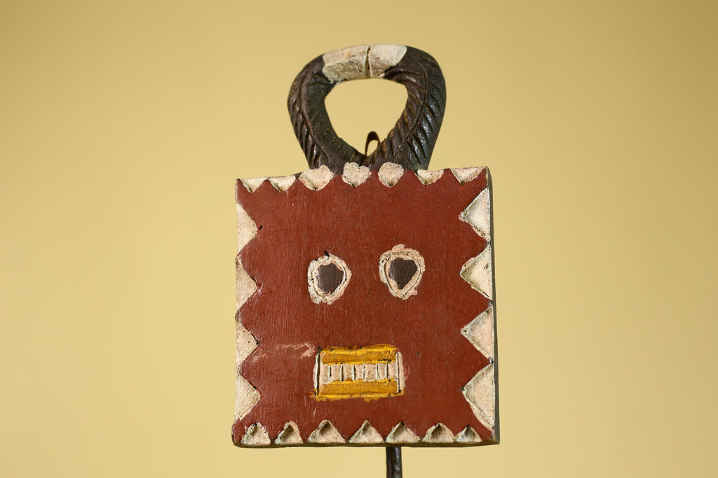 African Tribal Wooden Mask Lock Figure Hand Carved Folk Art Decor-G6315