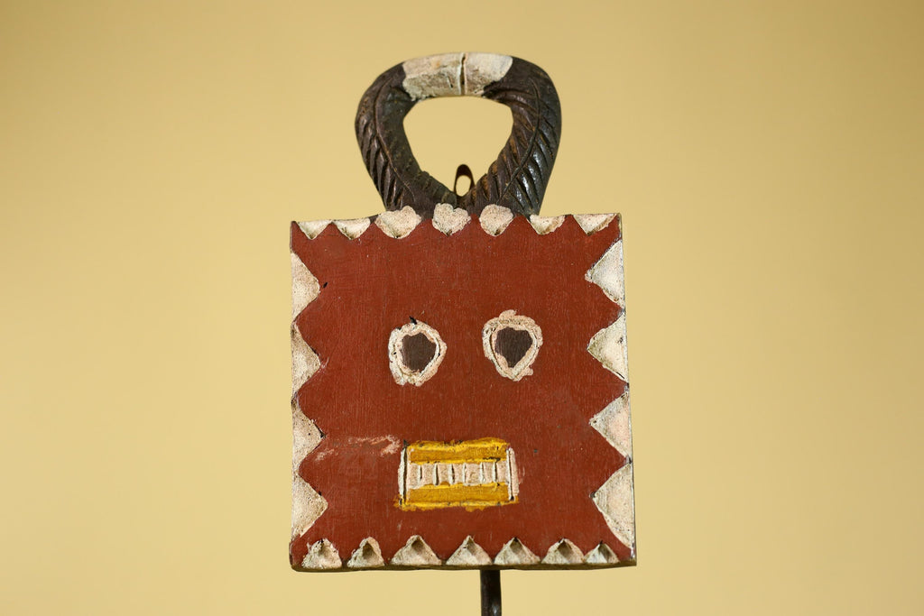 African Tribal Wooden Mask Lock Figure Hand Carved Folk Art Decor-G6315