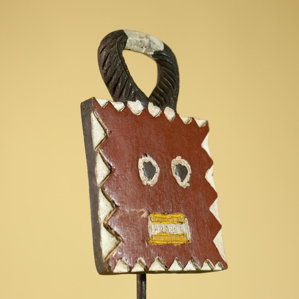 African Tribal Wooden Mask Lock Figure Hand Carved Folk Art Decor-G6315