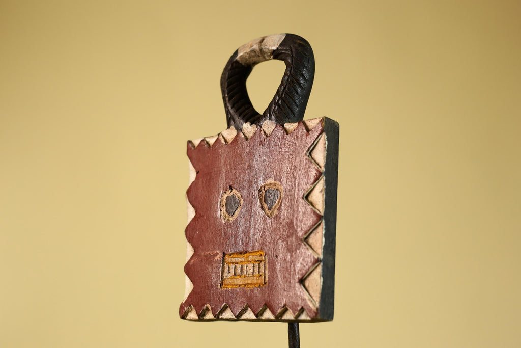 African Tribal Wooden Mask Lock Figure Hand Carved Folk Art Decor-G6315