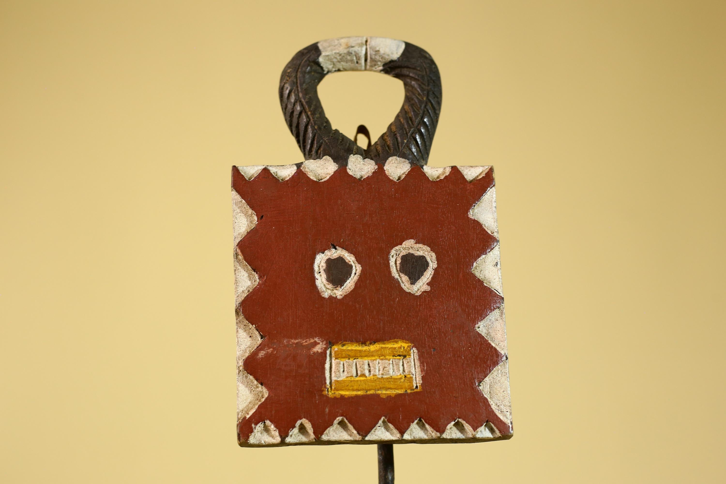 African Tribal Wooden Mask Lock Figure Hand Carved Folk Art Decor-G6315