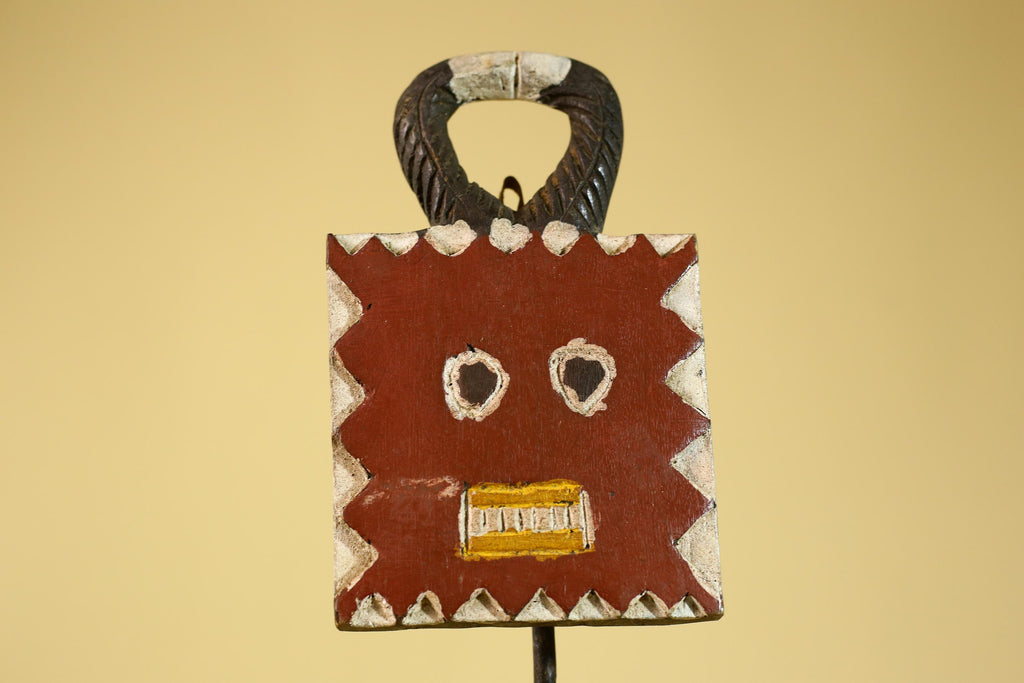 African Tribal Wooden Mask Lock Figure Hand Carved Folk Art Decor-G6315