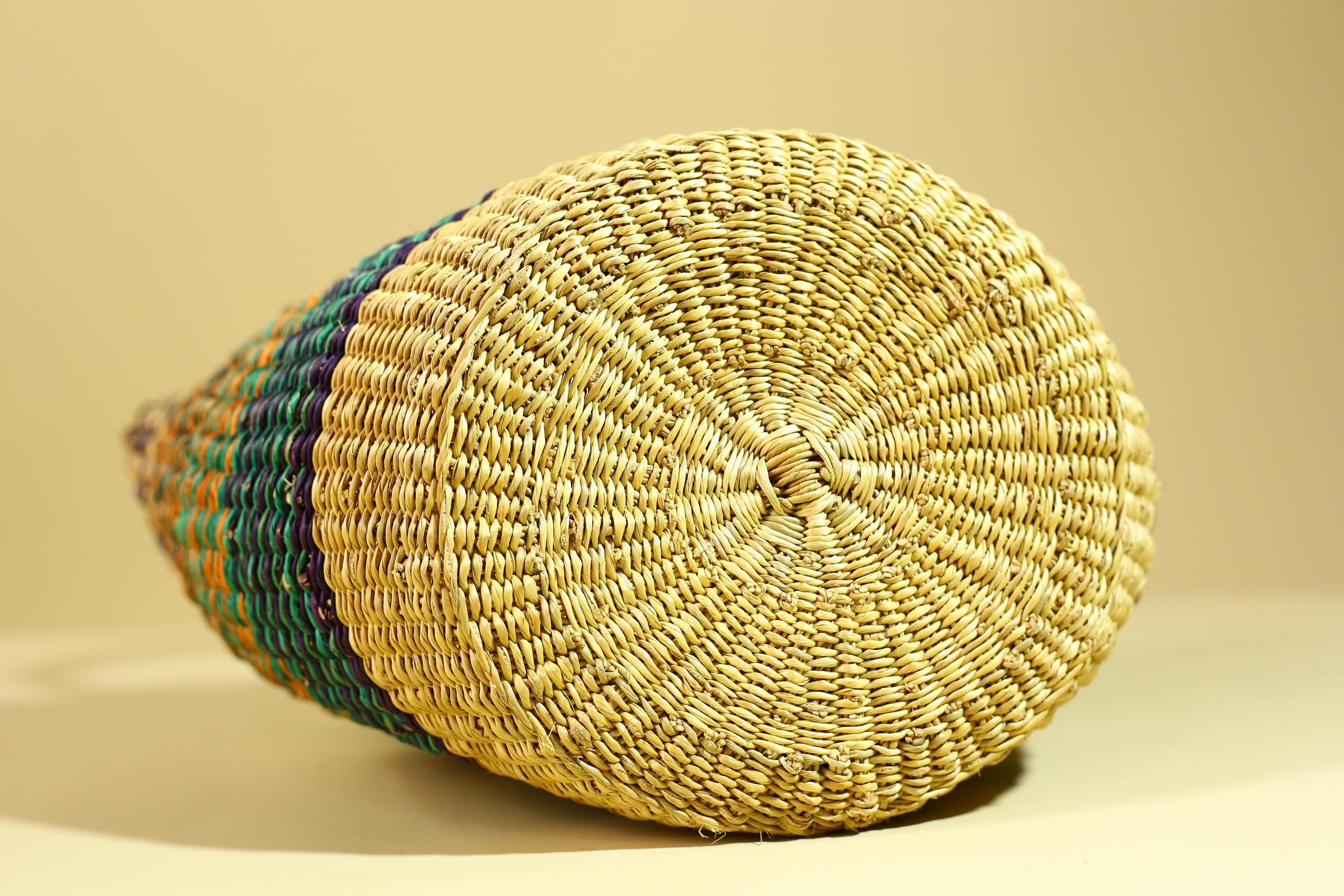 Handwoven African Bolga Basket • Multicolor Grass Market Tote from Ghana-G6276