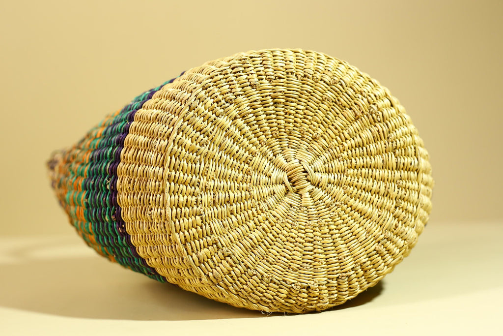 Handwoven African Bolga Basket • Multicolor Grass Market Tote from Ghana-G6276