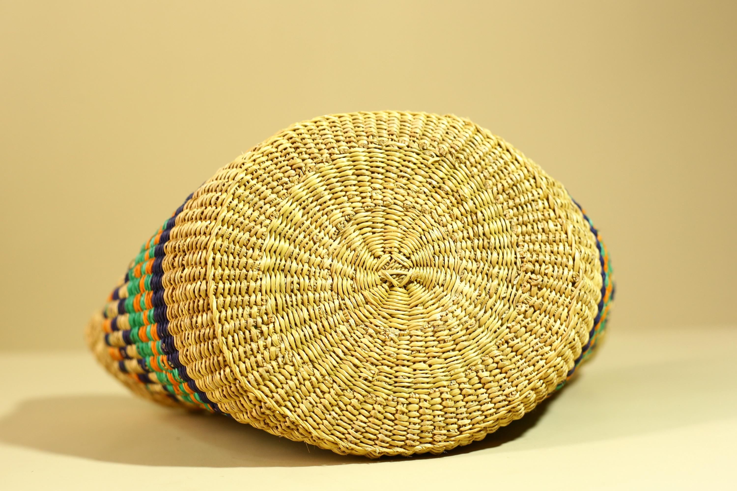 Handwoven African Bolga Basket Colorful Ghana Market Basket-G6277