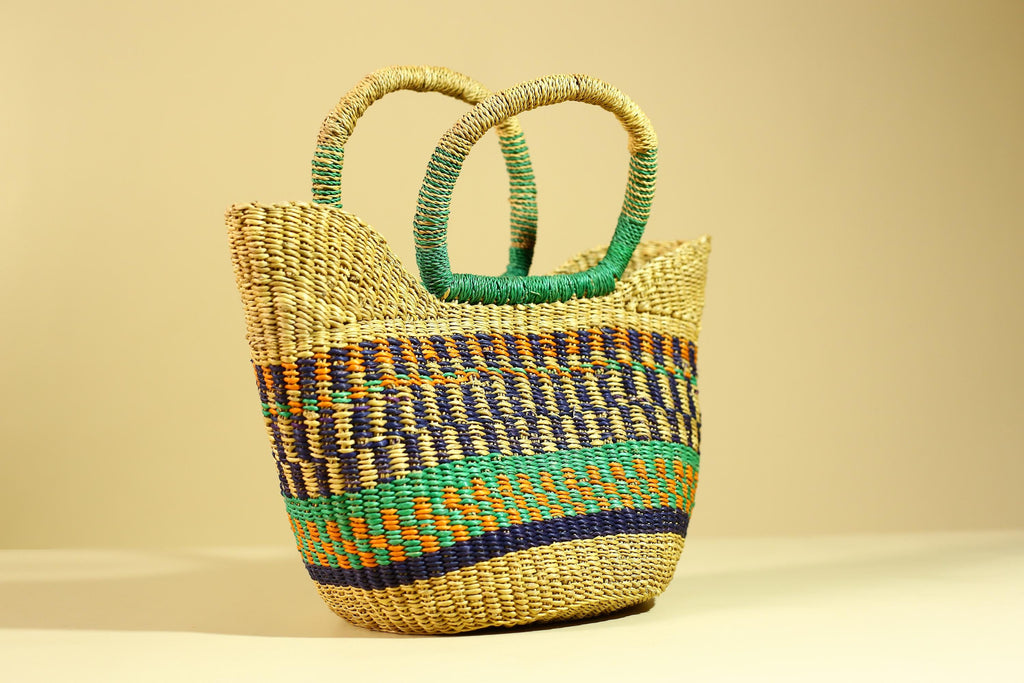 Handwoven African Bolga Basket Colorful Ghana Market Basket-G6277