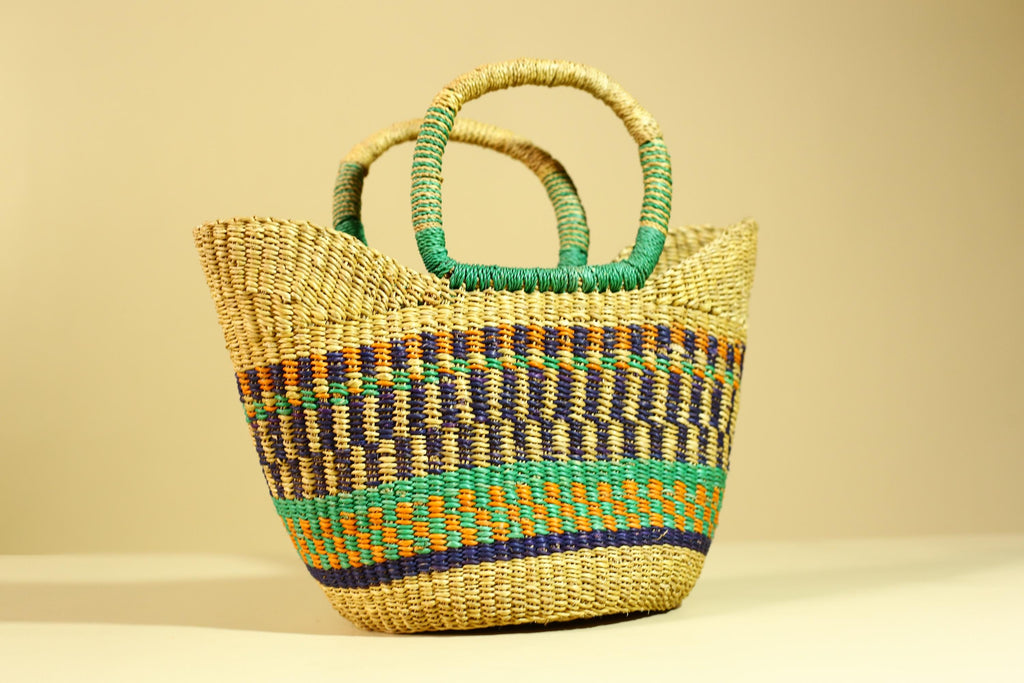 Handwoven African Bolga Basket Colorful Ghana Market Basket-G6277