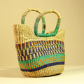 Handwoven African Bolga Basket Colorful Ghana Market Basket-G6277