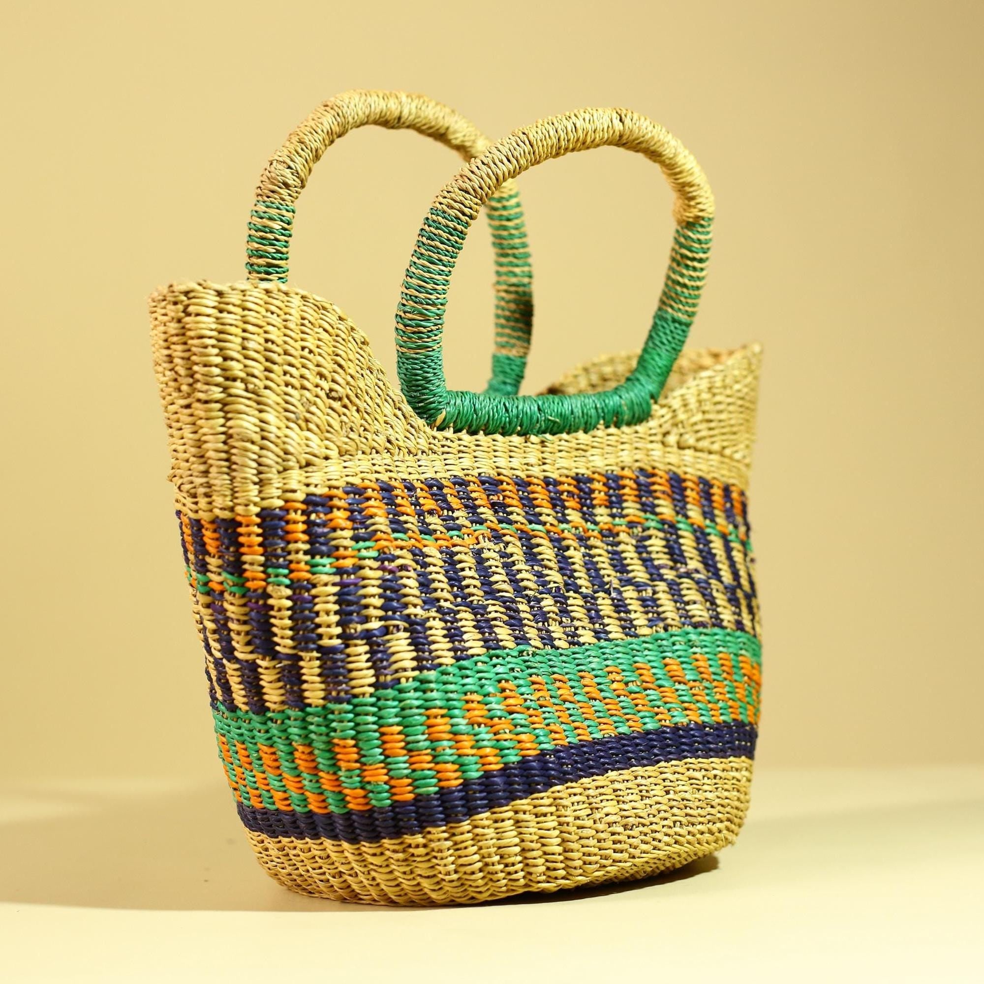 Handwoven African Bolga Basket Colorful Ghana Market Basket-G6277