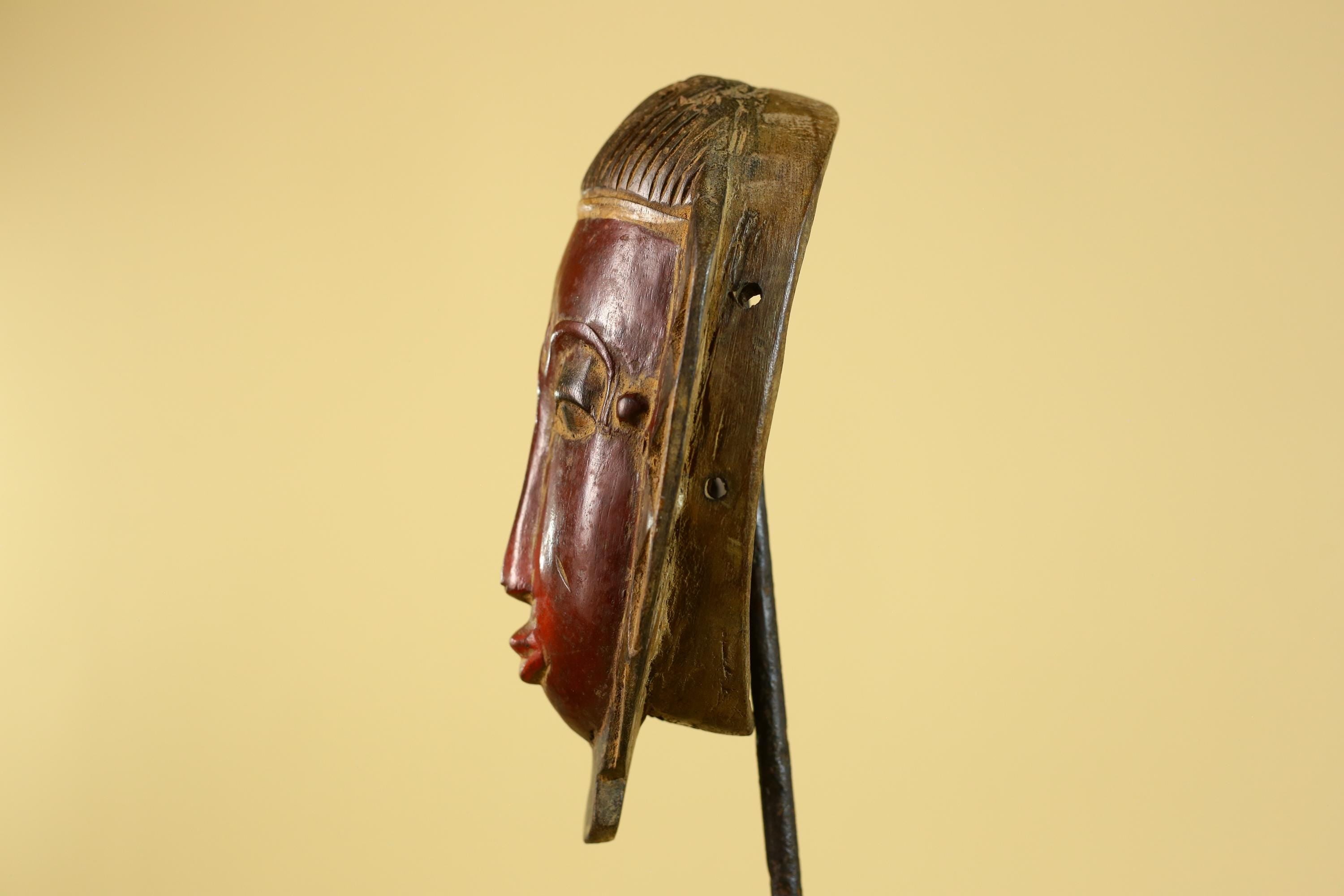 African Mask Wooden Tribal Art Hand Carved Red Pigment Wall Decor-G6281