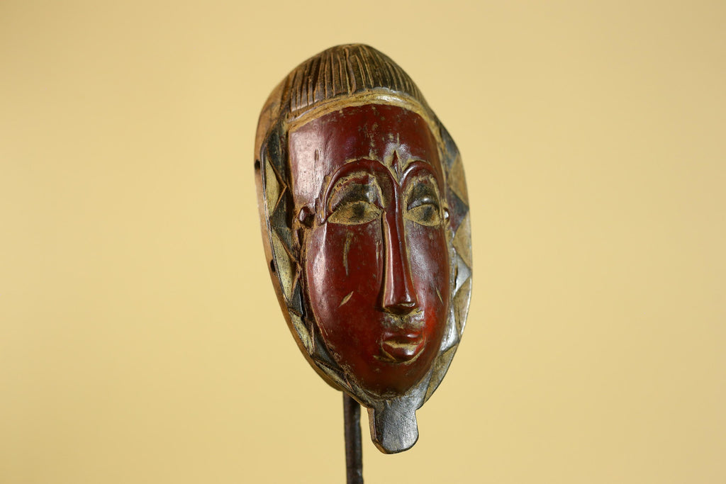African Mask Wooden Tribal Art Hand Carved Red Pigment Wall Decor-G6281