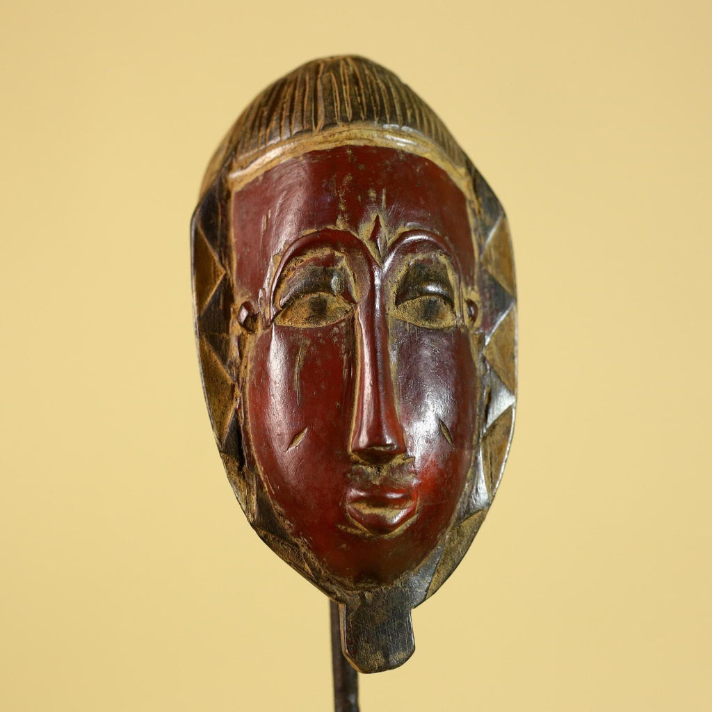 African Mask Wooden Tribal Art Hand Carved Red Pigment Wall Decor-G6281