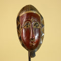 African Mask Wooden Tribal Art Hand Carved Red Pigment Wall Decor-G6281