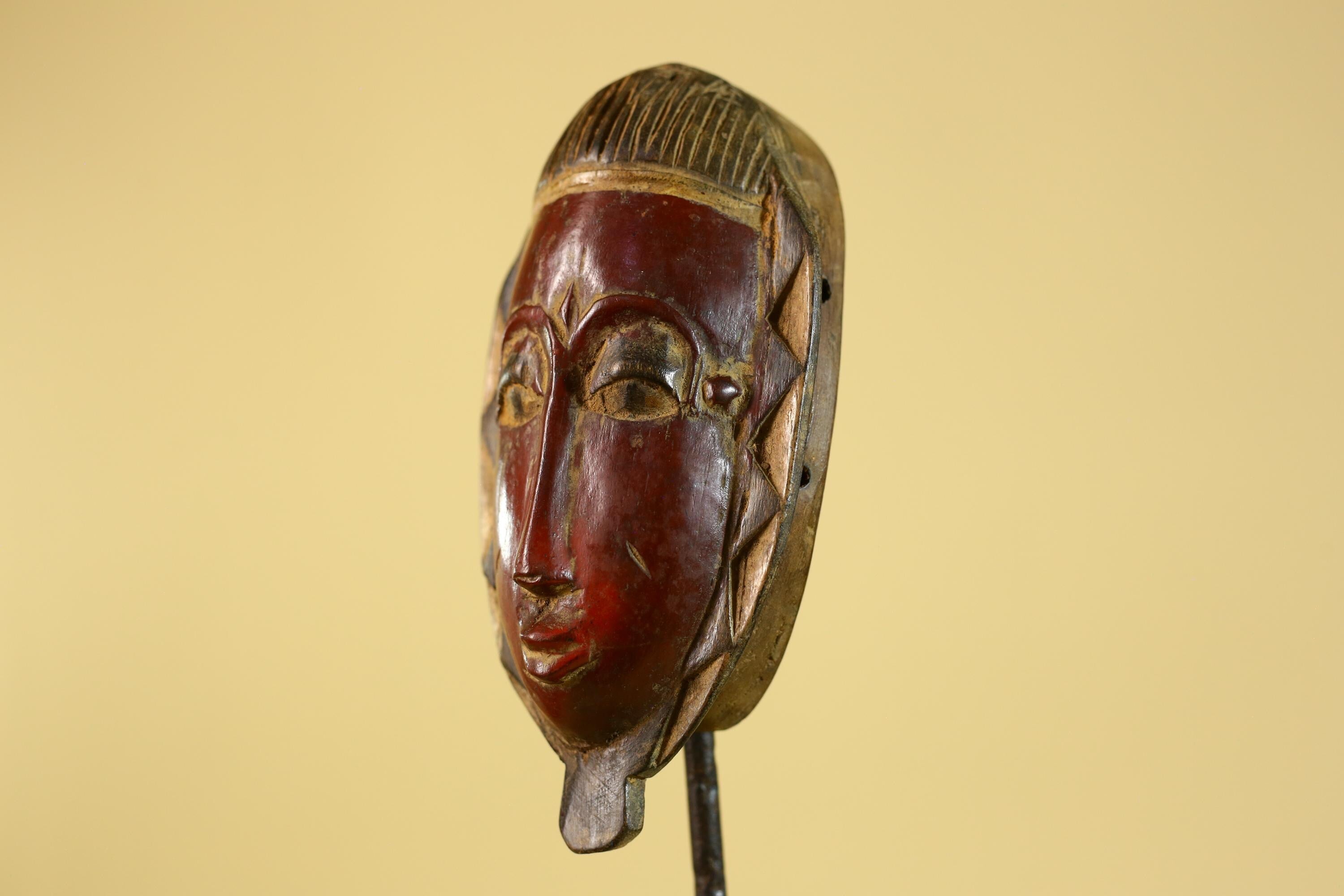 African Mask Wooden Tribal Art Hand Carved Red Pigment Wall Decor-G6281
