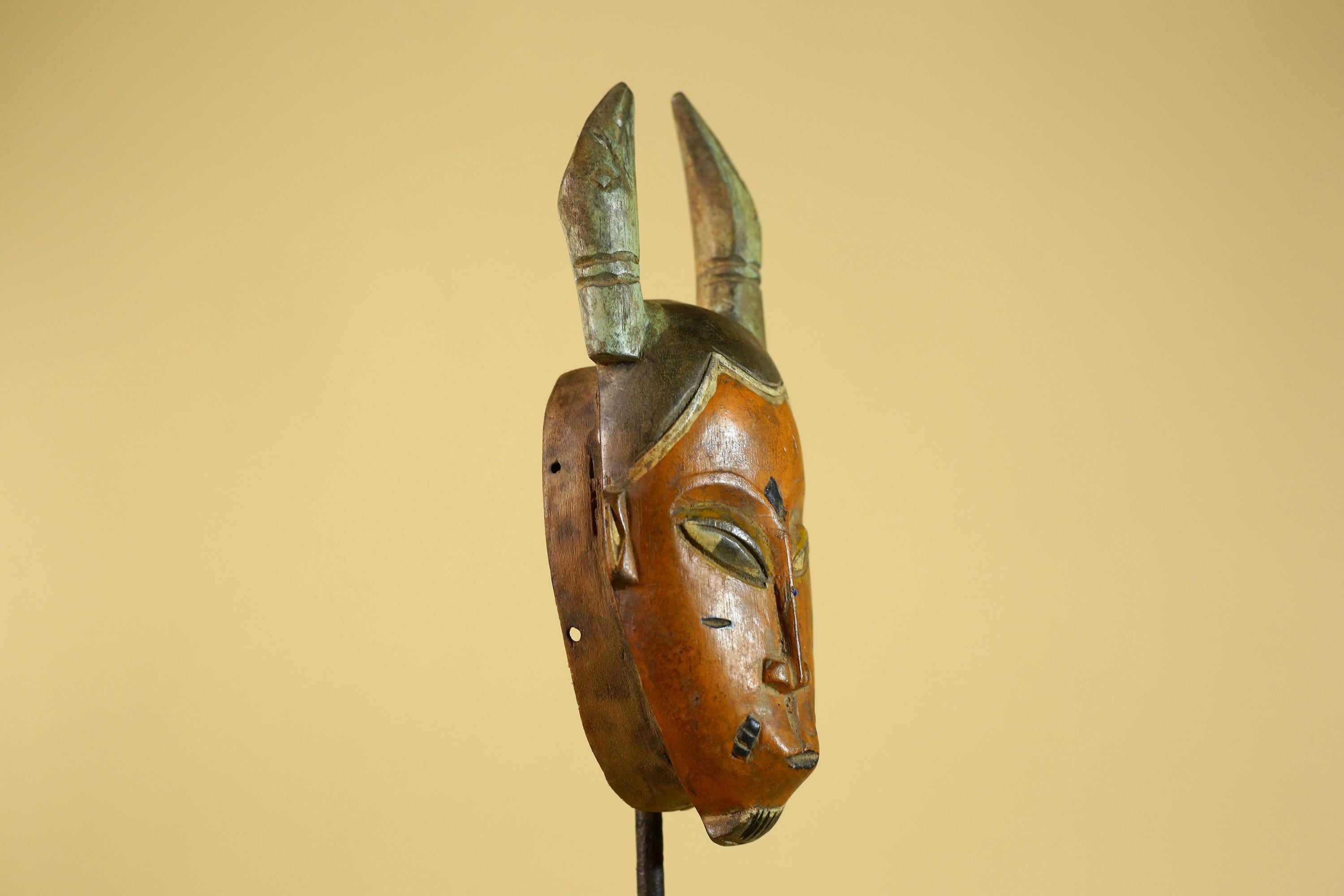African Horned Tribal Mask Hand Carved Wooden Ritual African Wall Art-G6282