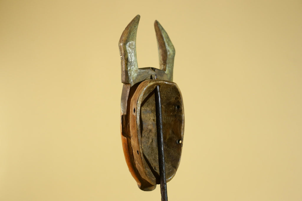 African Horned Tribal Mask Hand Carved Wooden Ritual African Wall Art-G6282