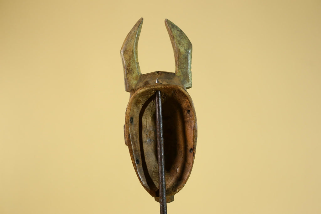 African Horned Tribal Mask Hand Carved Wooden Ritual African Wall Art-G6282