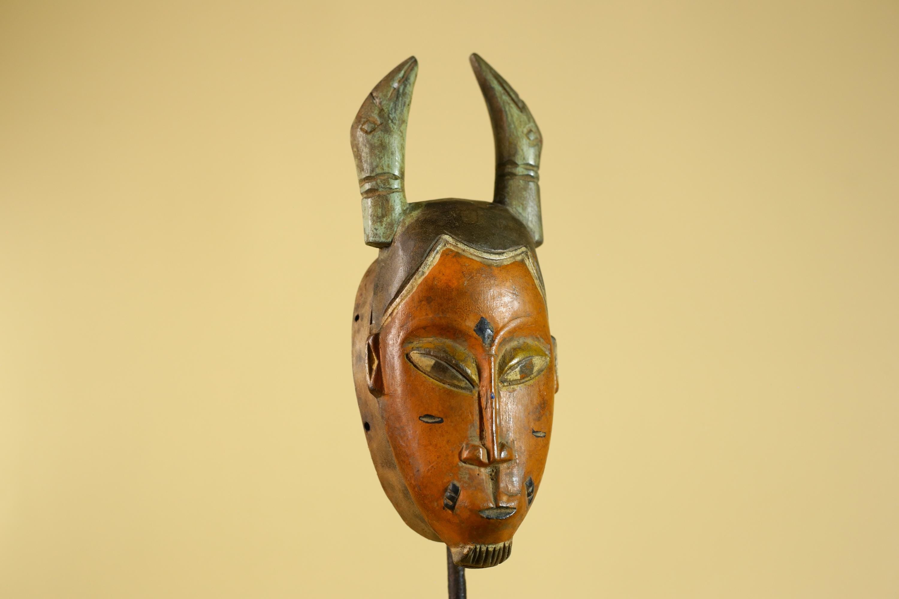 African Horned Tribal Mask Hand Carved Wooden Ritual African Wall Art-G6282