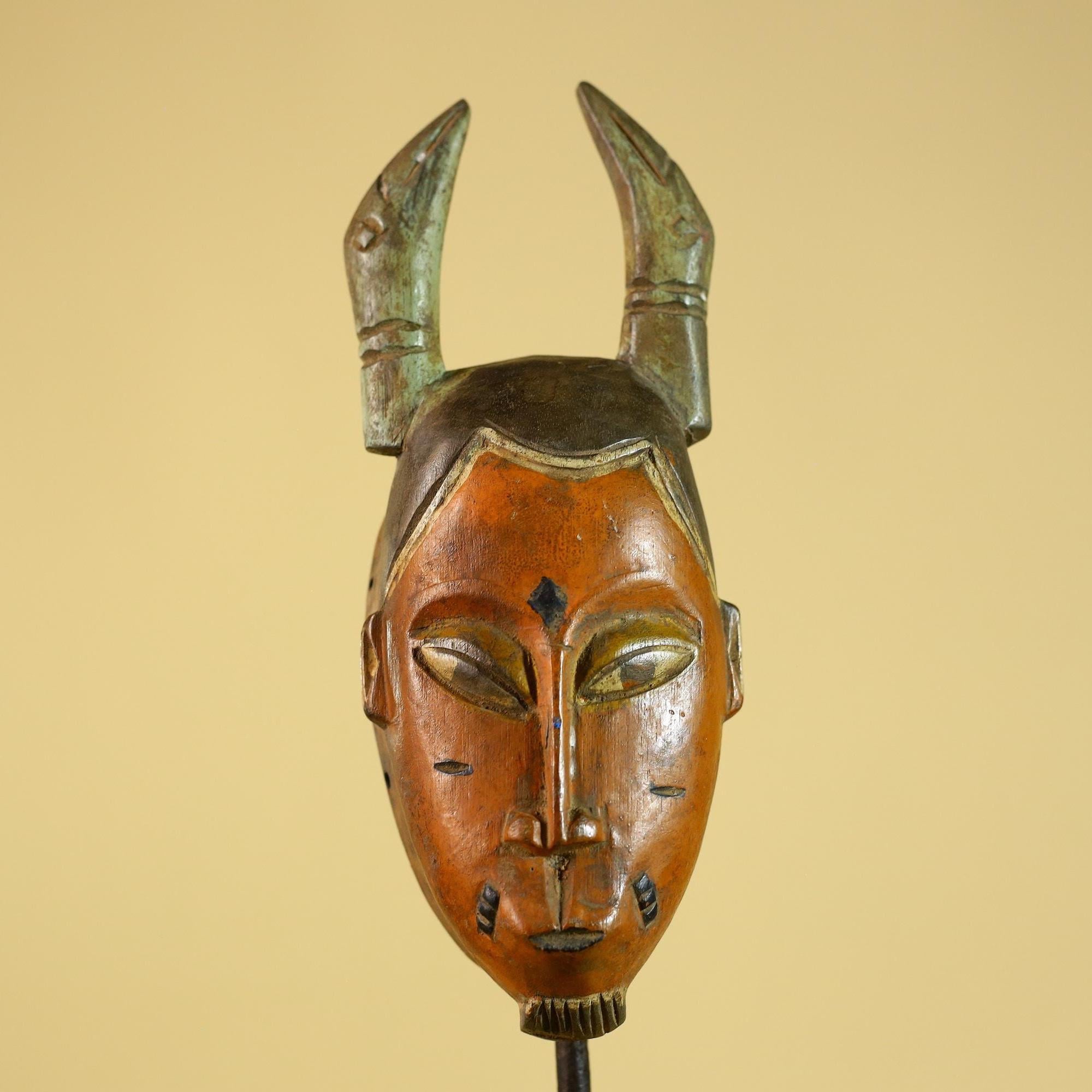African Horned Tribal Mask Hand Carved Wooden Ritual African Wall Art-G6282
