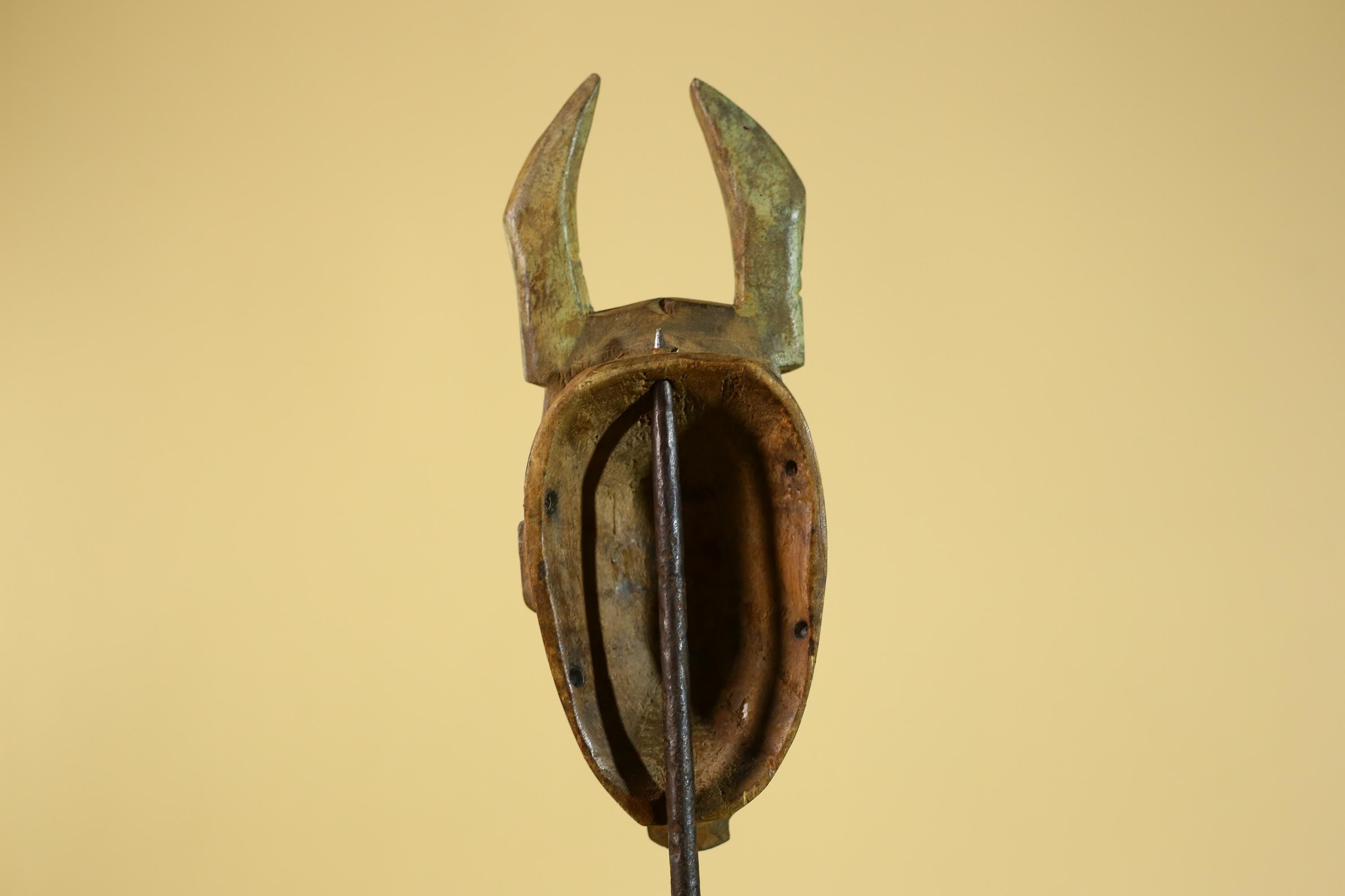 African Horned Tribal Mask Hand Carved Wooden Ritual African Wall Art-G6282