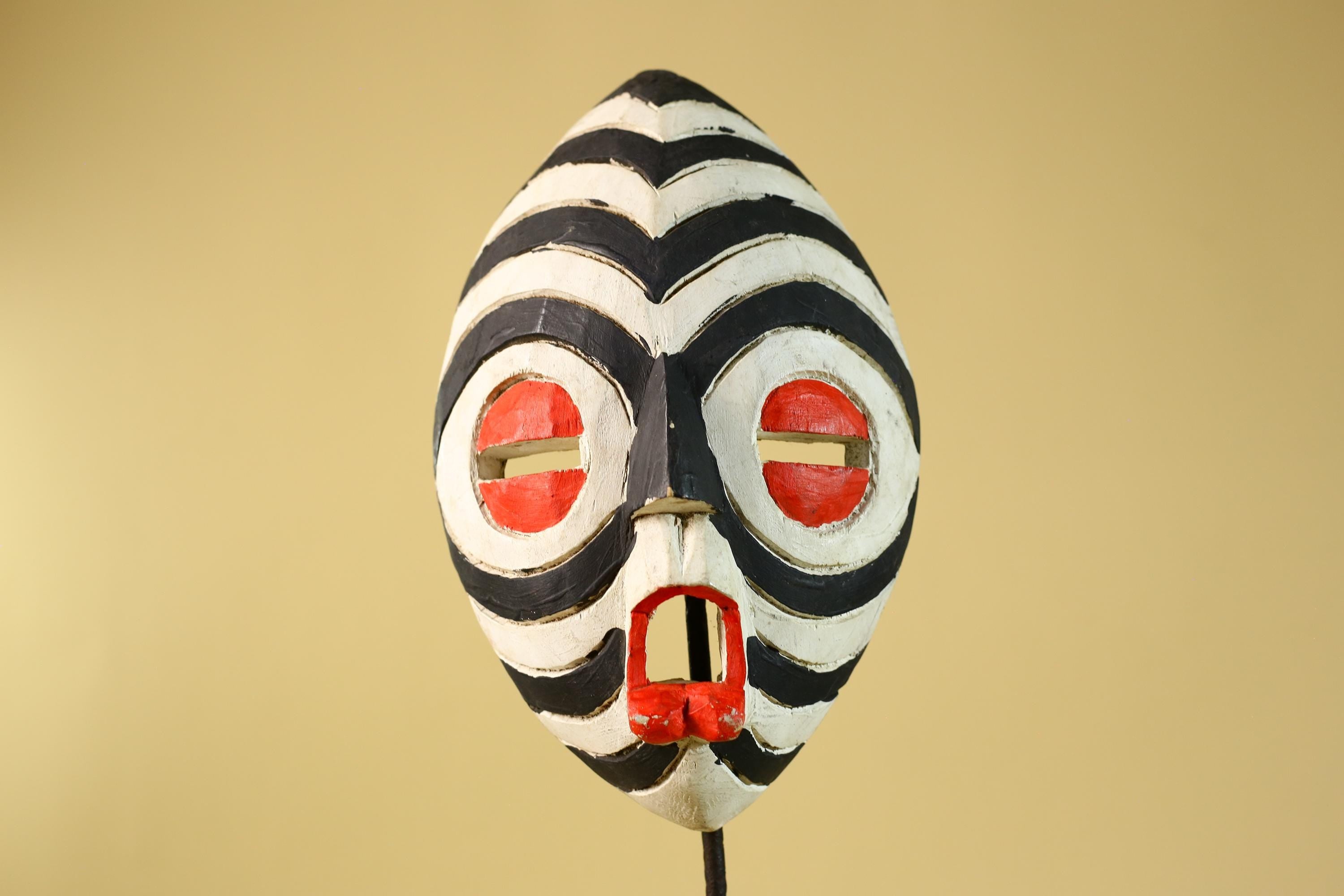 African Tribal Mask Hand Carved Wooden Mask Black White Ceremonial Wall Art-G6283