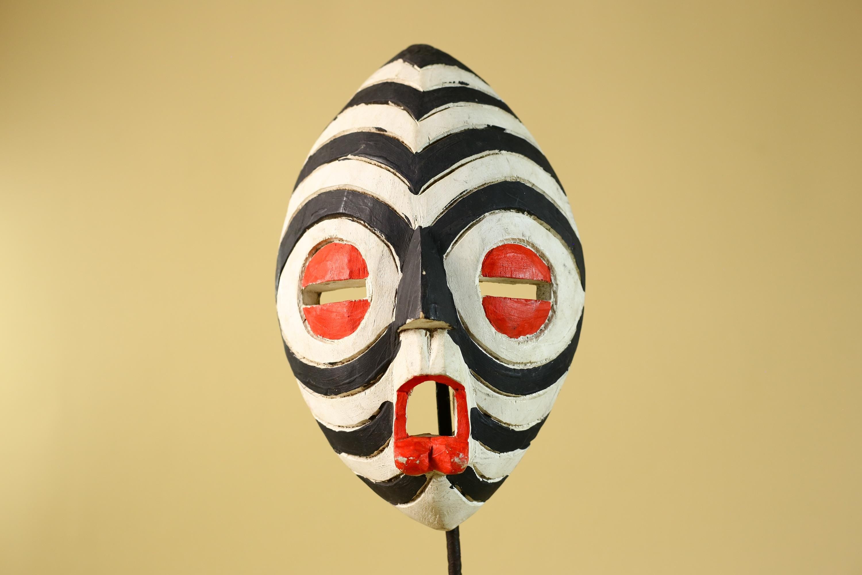 African Tribal Mask Hand Carved Wooden Mask Black White Ceremonial Wall Art-G6283