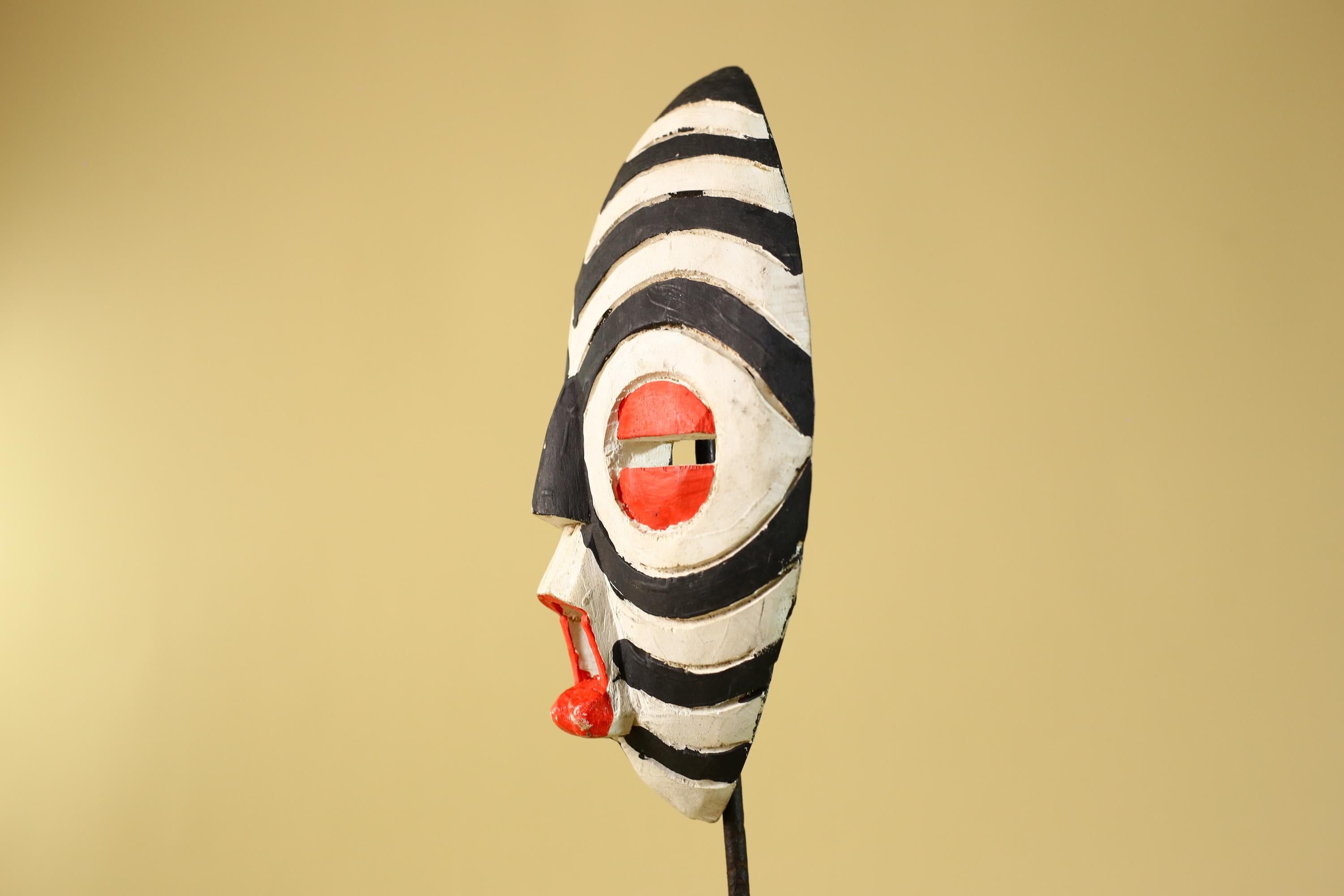African Tribal Mask Hand Carved Wooden Mask Black White Ceremonial Wall Art-G6283