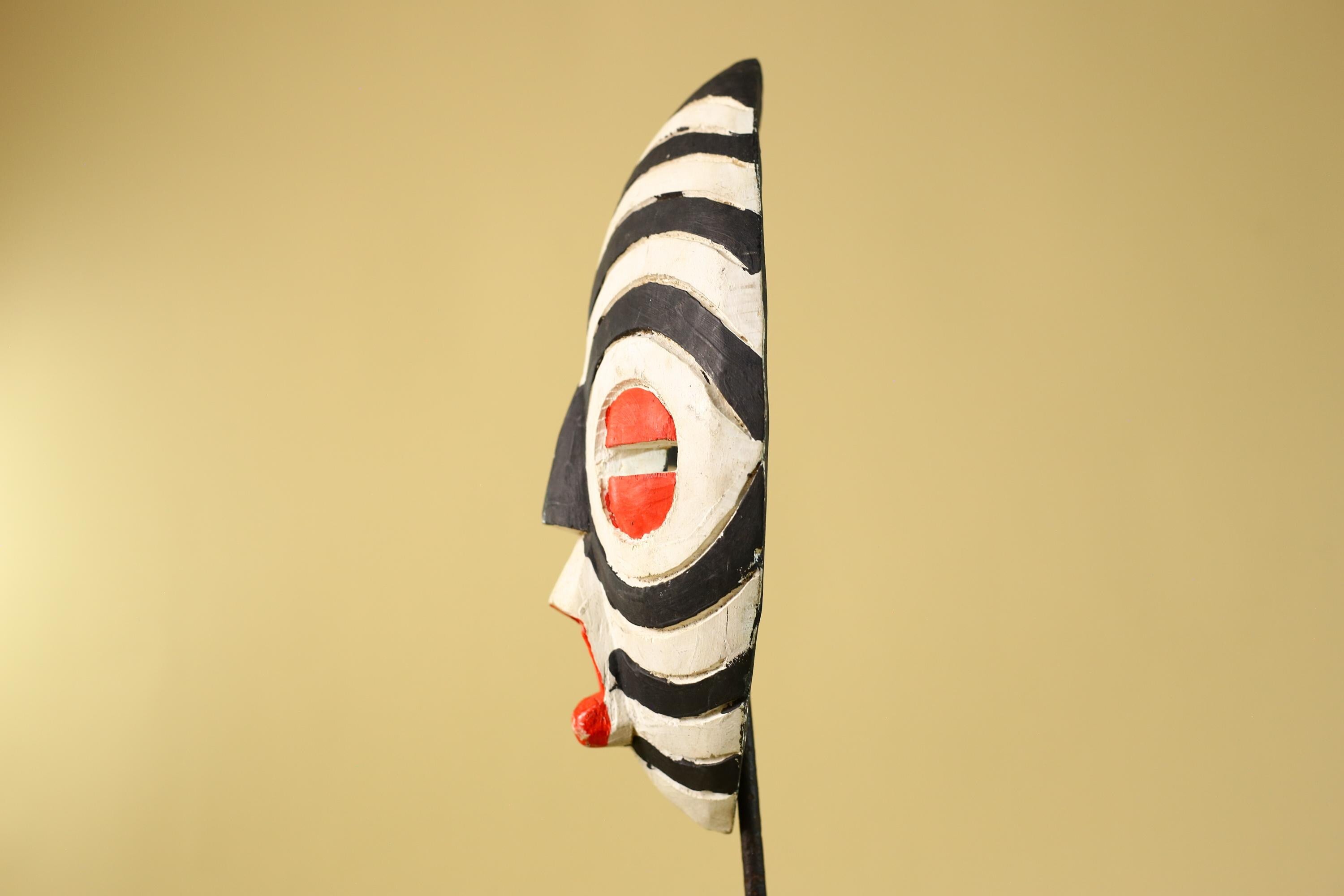 African Tribal Mask Hand Carved Wooden Mask Black White Ceremonial Wall Art-G6283