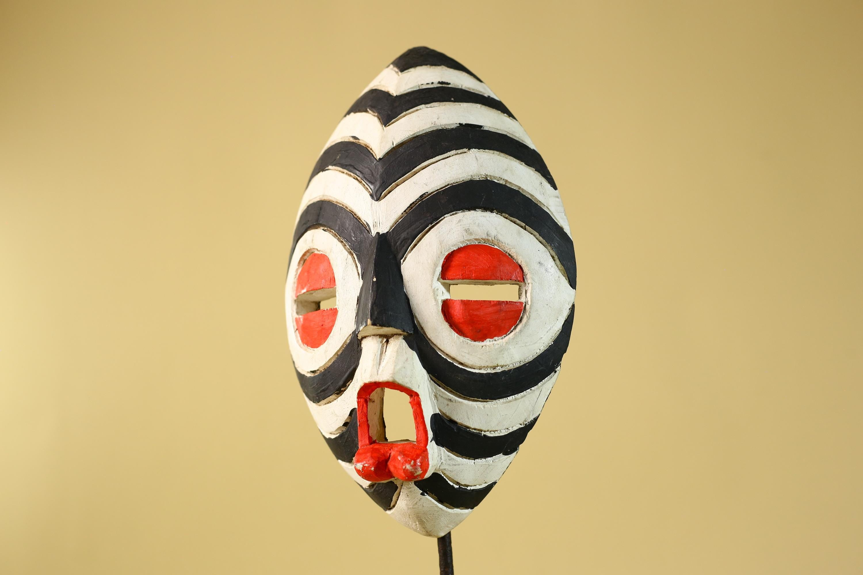 African Tribal Mask Hand Carved Wooden Mask Black White Ceremonial Wall Art-G6283