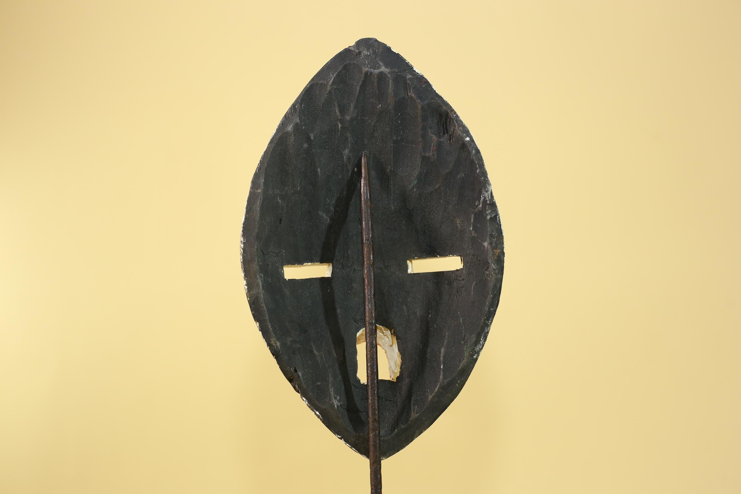African Tribal Mask Hand Carved Wooden Mask Black White Ceremonial Wall Art-G6283