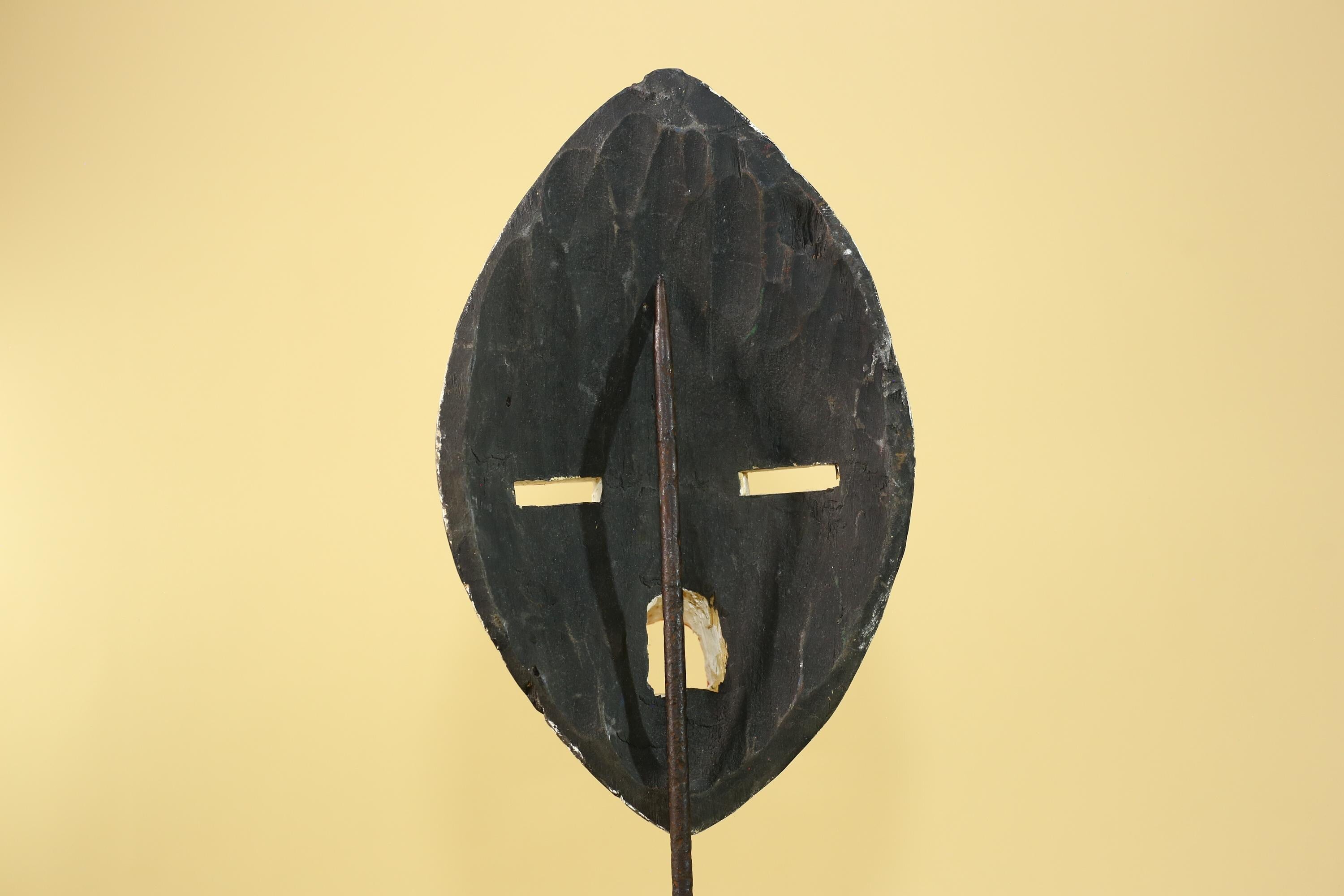 African Tribal Mask Hand Carved Wooden Mask Black White Ceremonial Wall Art-G6283