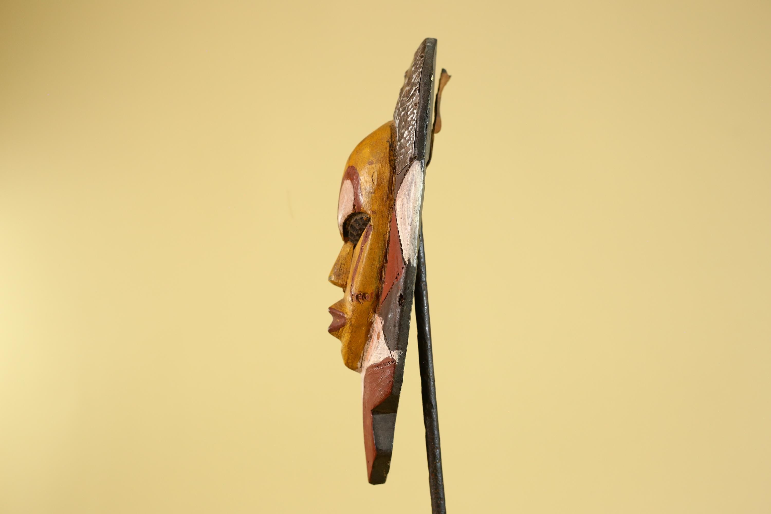 African Tribal Mask Hand Carved Wood Polychrome Wall Art Vintage Decor-G6284