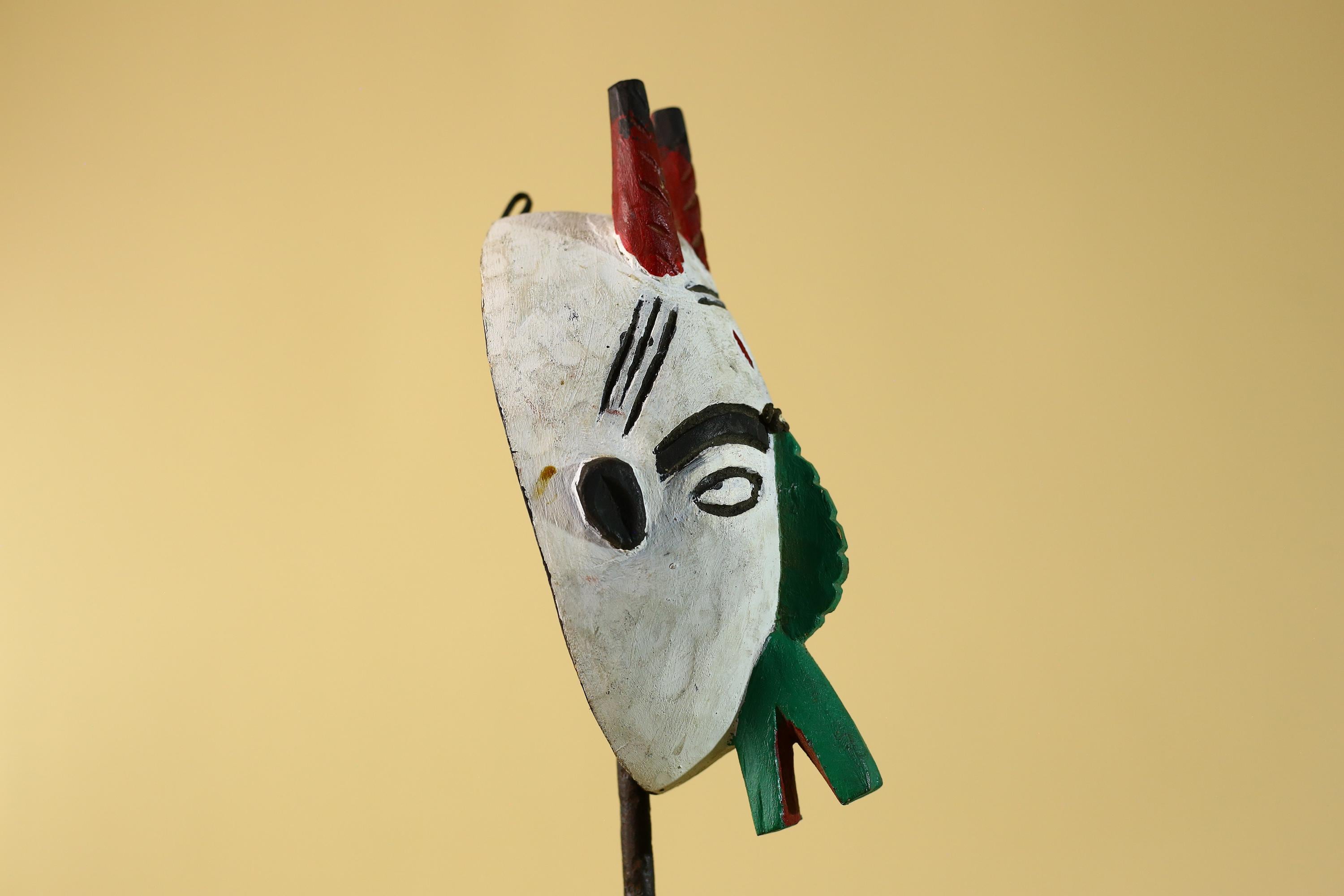 African Horned Mask Hand Carved Tribal Ritual Wall Art Wooden Decor-G6285