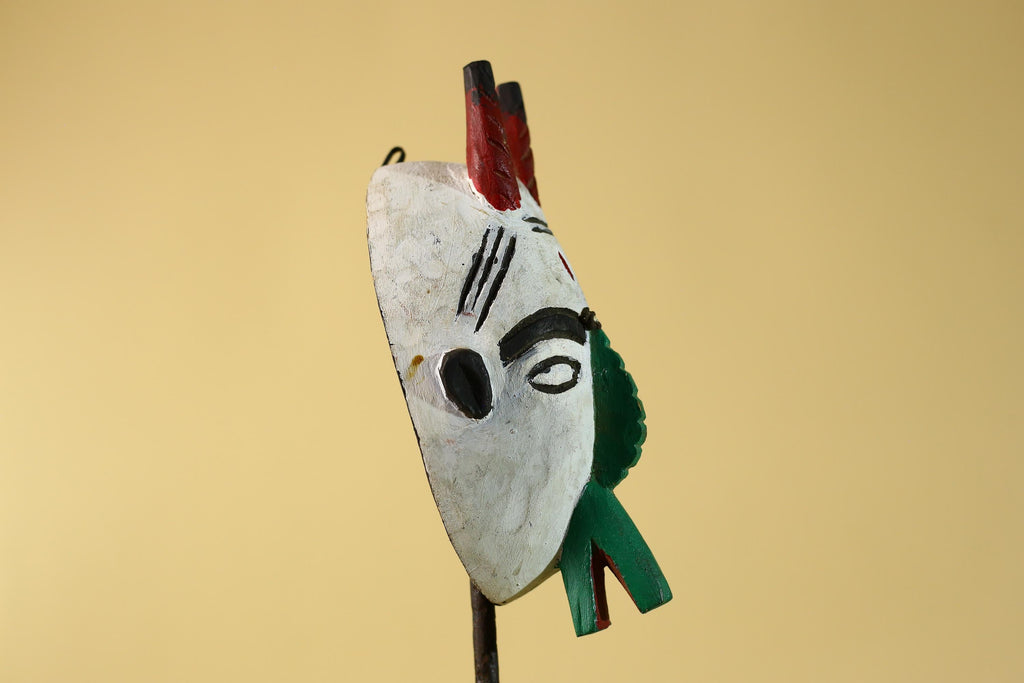 African Horned Mask Hand Carved Tribal Ritual Wall Art Wooden Decor-G6285