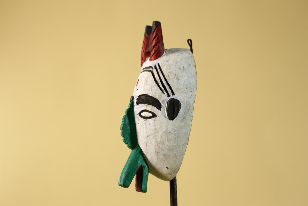 African Horned Mask Hand Carved Tribal Ritual Wall Art Wooden Decor-G6285