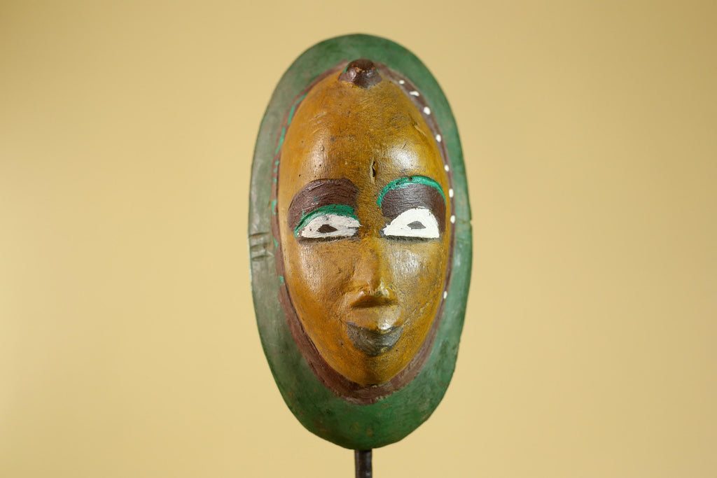 African Tribal Mask Hand Carved Wood Painted Vintage Ethnic Wall Art-G6295