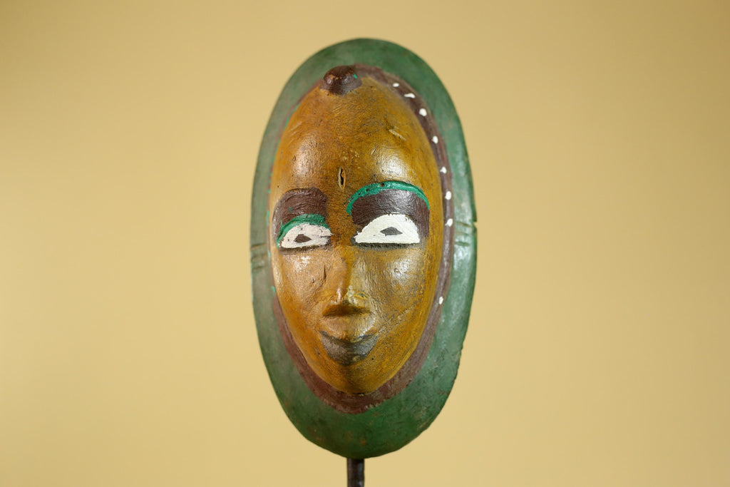 African Tribal Mask Hand Carved Wood Painted Vintage Ethnic Wall Art-G6295