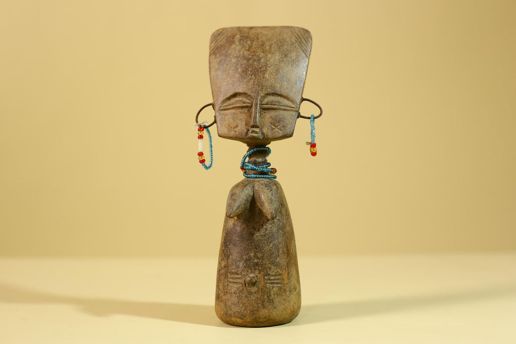 African Wooden Figure Hand-Carved With Beaded Decoration-G6296