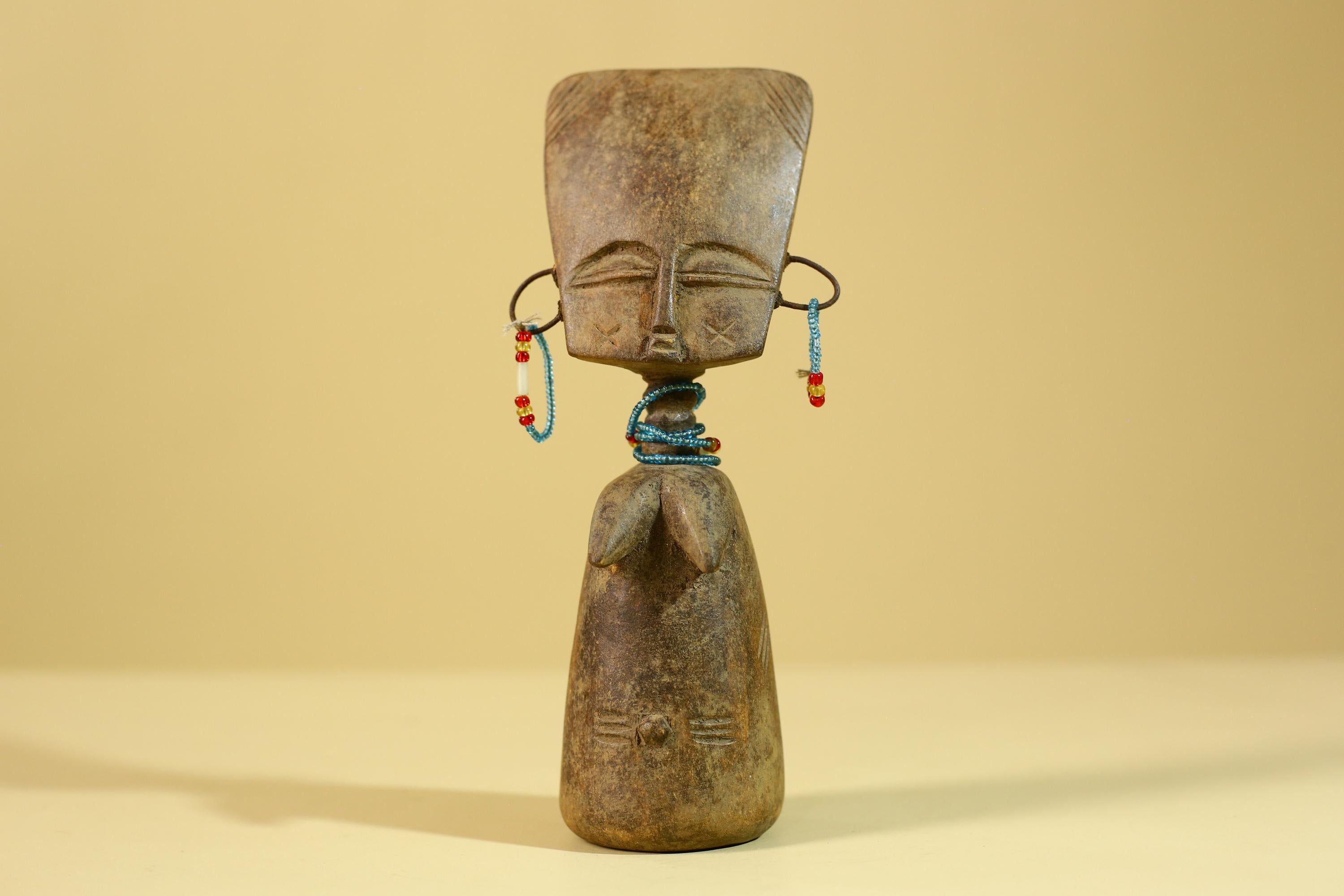 African Wooden Figure Hand-Carved With Beaded Decoration-G6296