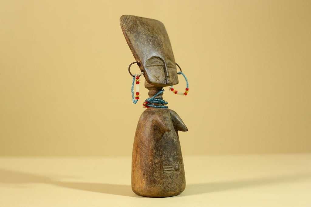 African Wooden Figure Hand-Carved With Beaded Decoration-G6296