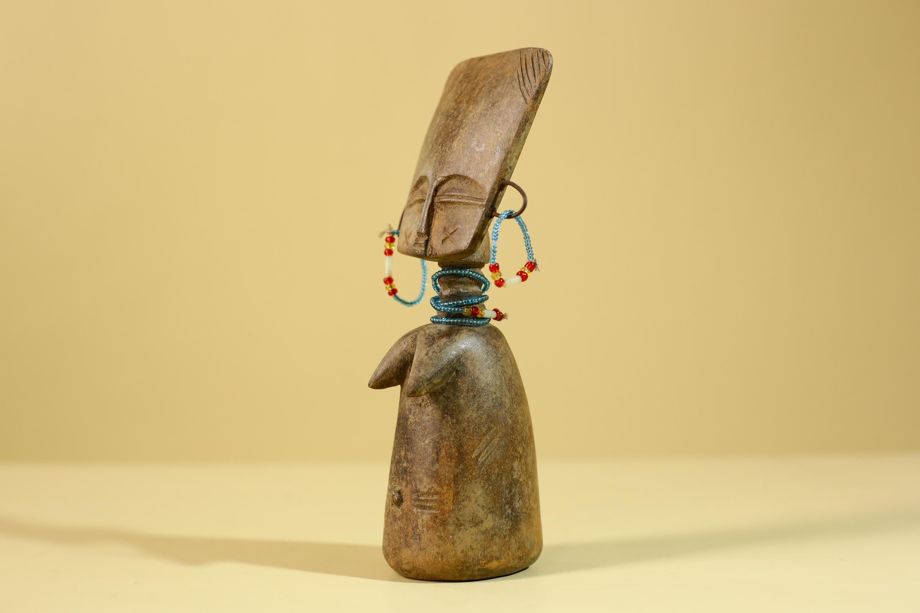 African Wooden Figure Hand-Carved With Beaded Decoration-G6296