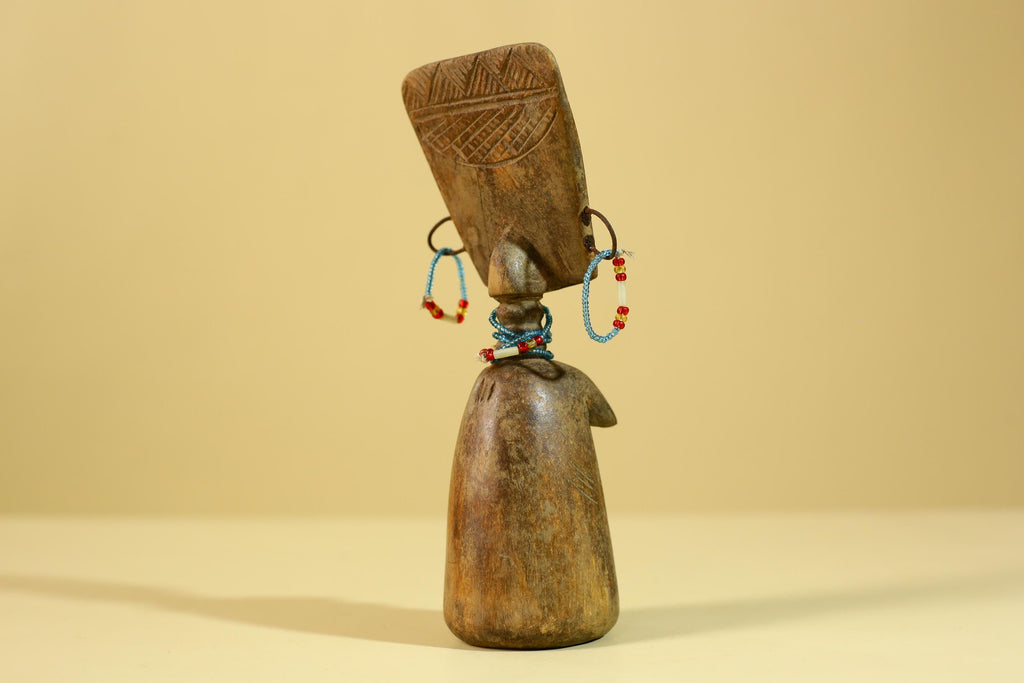 African Wooden Figure Hand-Carved With Beaded Decoration-G6296