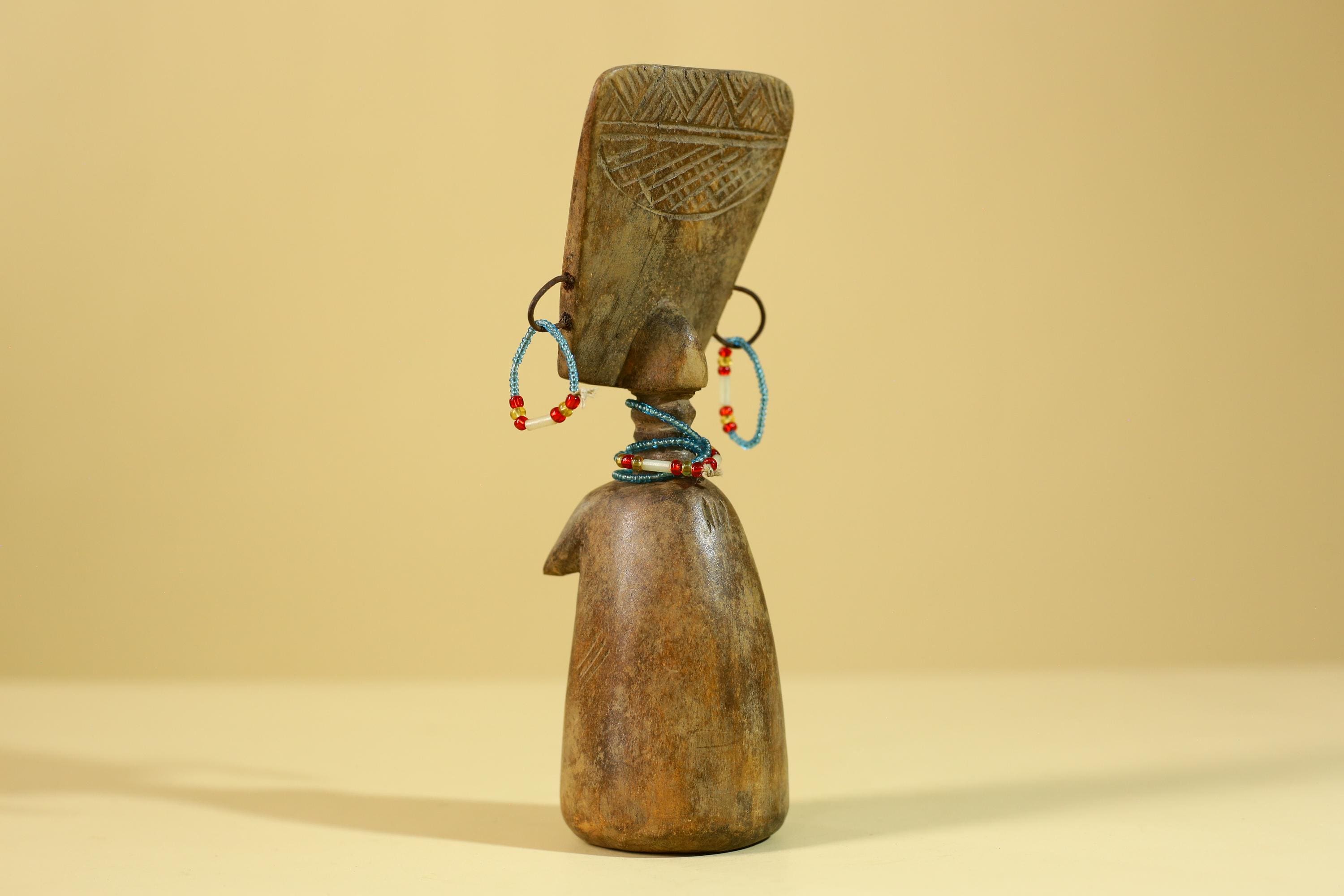 African Wooden Figure Hand-Carved With Beaded Decoration-G6296